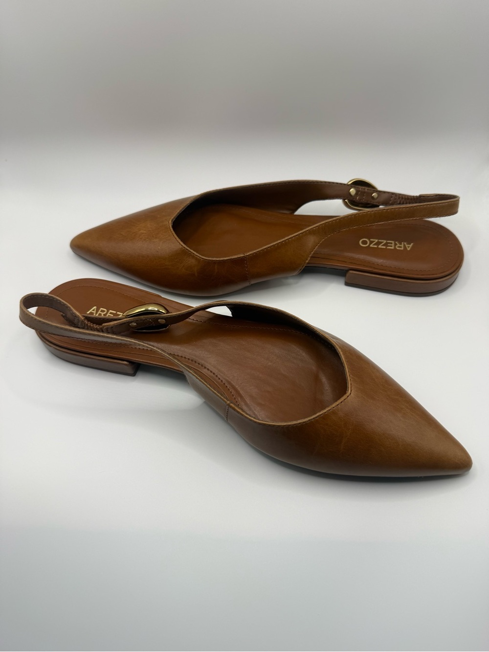 Arezzo Farrah Leather Slingback Flats Cognac Brown Pointed Toe Size 6.5 NWOB - Picture 6 of 8